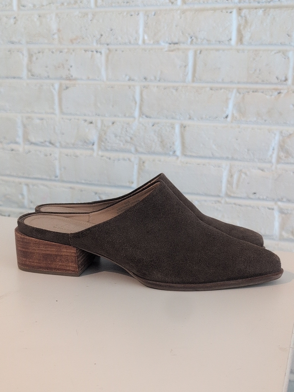 Able Women's Dark Brown Suede Slip-On Mule with Low Block Heel